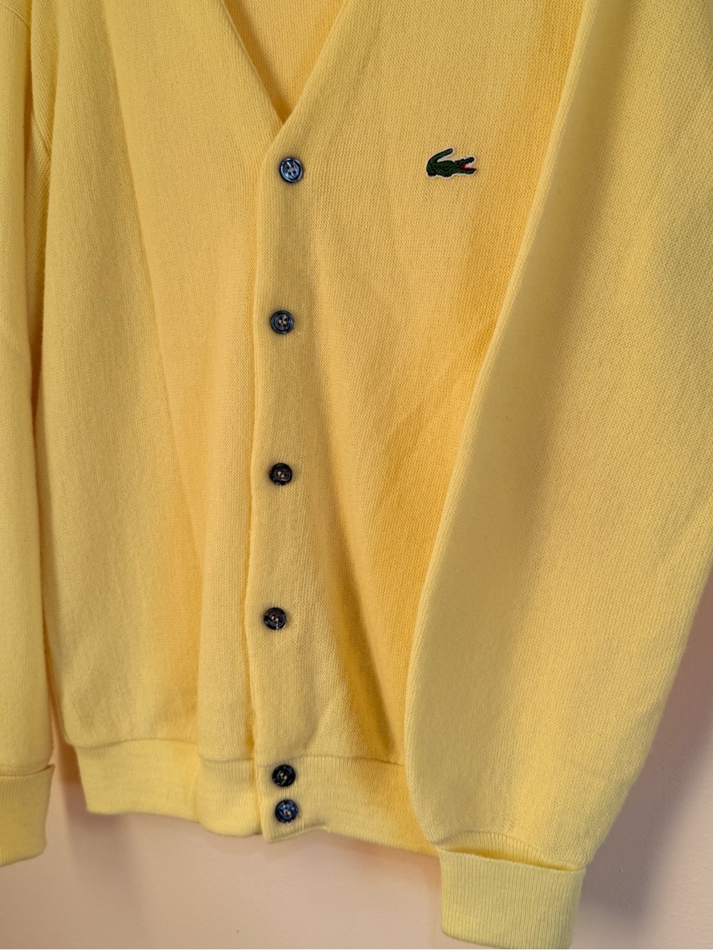 Lacoste Pale Yellow V-Neck Button Cardigan with Crocodile Logo - Picture 4 of 4